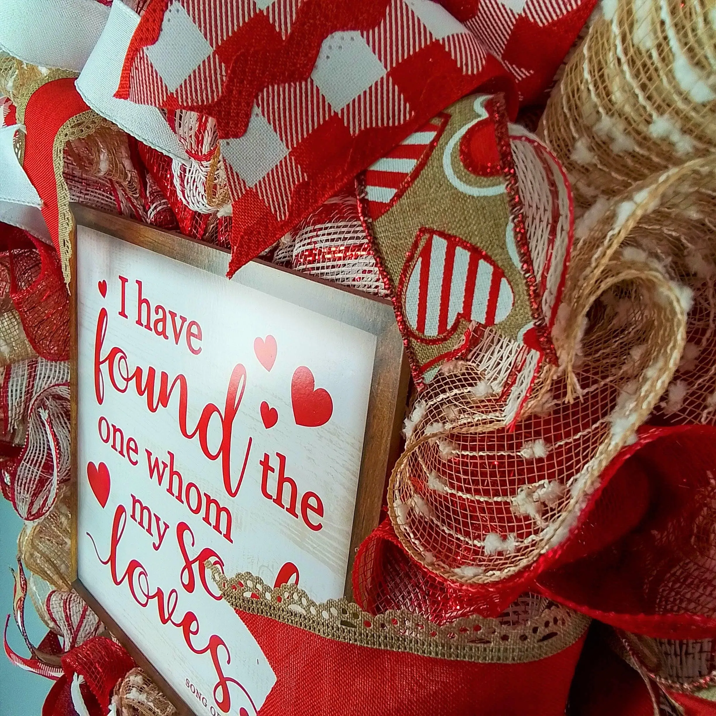 I Have Found the One Whom My Soul Loves Valentines Wreath - Valentine's Day Decor - Red White Jute Door Decorations