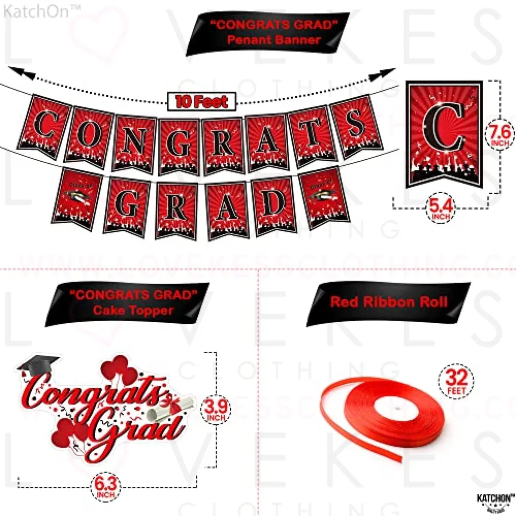 KatchOn, Graduation Party Decorations 2023 Set - Pack of 37 | Graduation Cake Toppers 2023 | Graduation Party Hanging Swirls 2023 | Congrats Grad Banner for Red and Black Graduation Decorations 2023