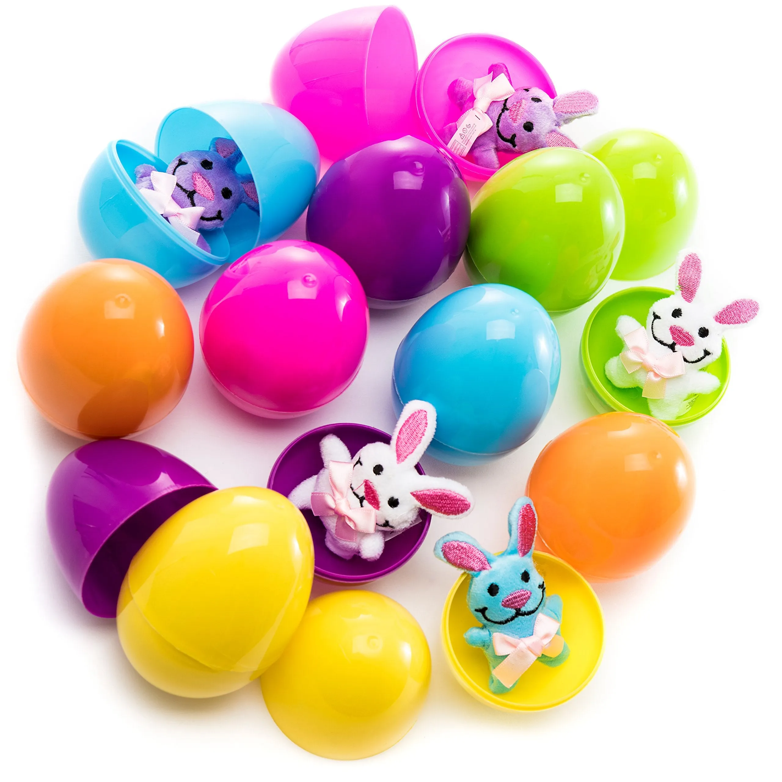 Kicko Easter Eggs Filled with Plush Easter Bunny - 12 Pack - Assorted Colorful Easter