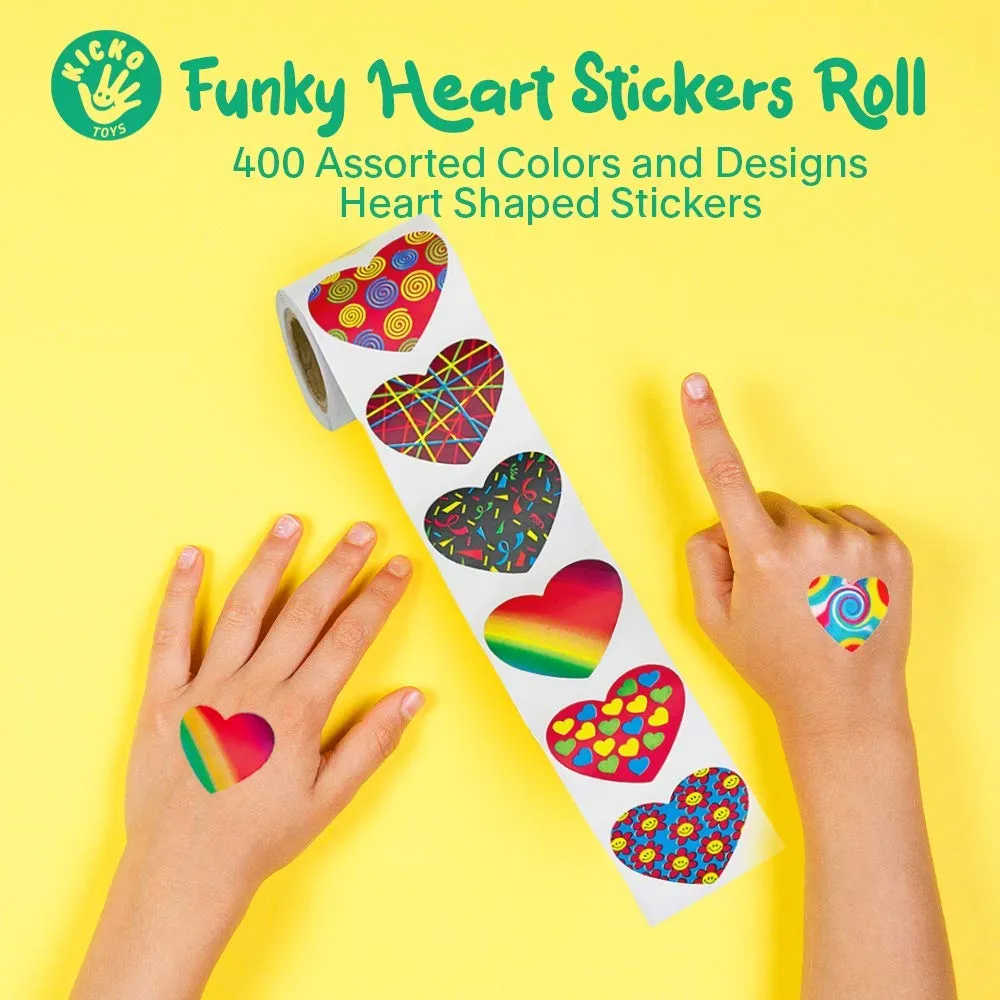 Kicko Funky Heart Stickers Roll - 4 Rolls - Colorful Assorted Design Heart-Shape Stickers