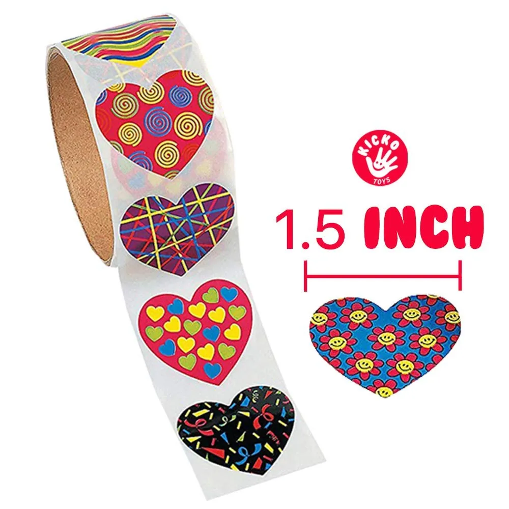 Kicko Funky Heart Stickers Roll - 4 Rolls - Colorful Assorted Design Heart-Shape Stickers