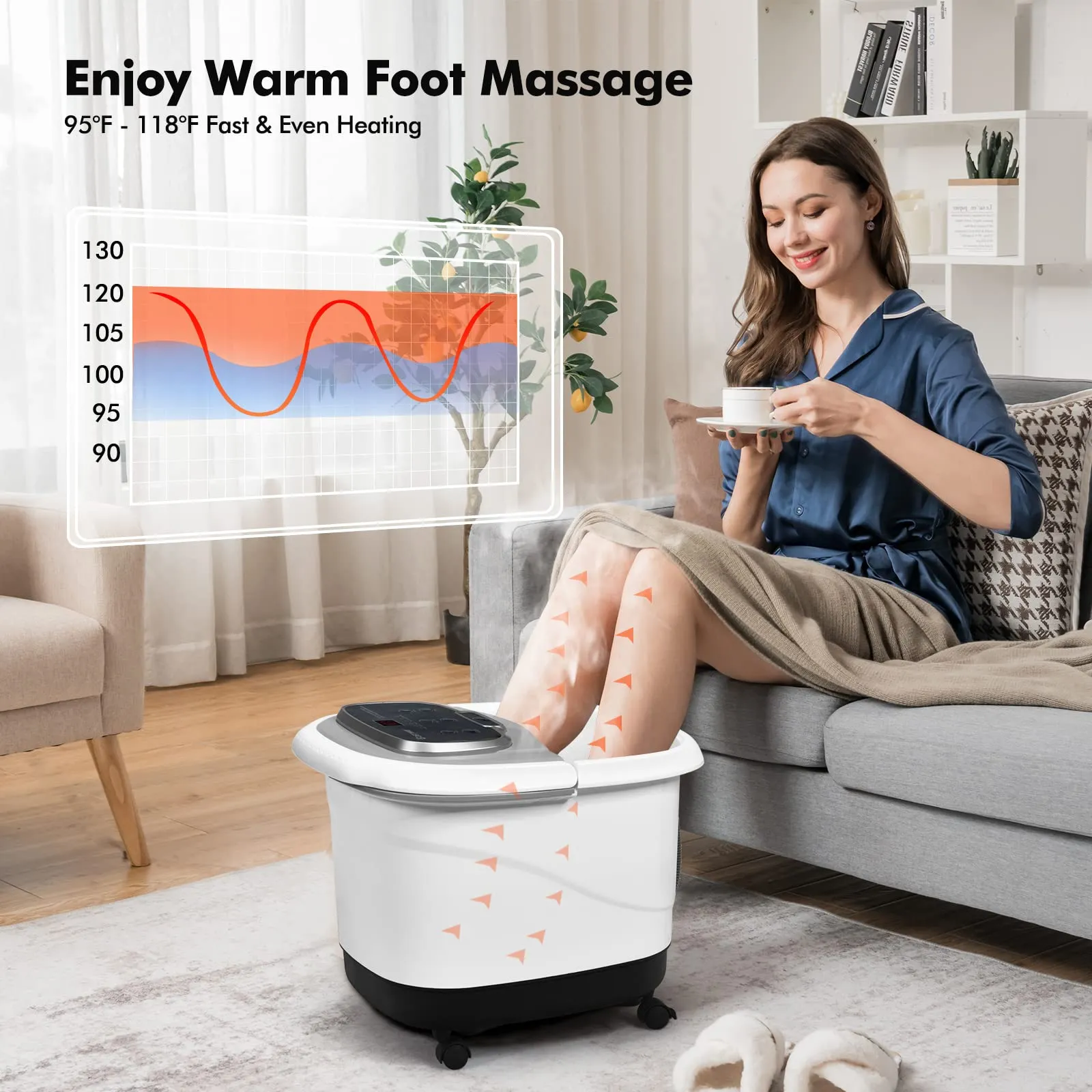 KOMFOTT Foot Spa Bath Massager w/Heat, Adjustable Water Shower, Motorized Shiatsu Massage Balls, Time & Temper Control