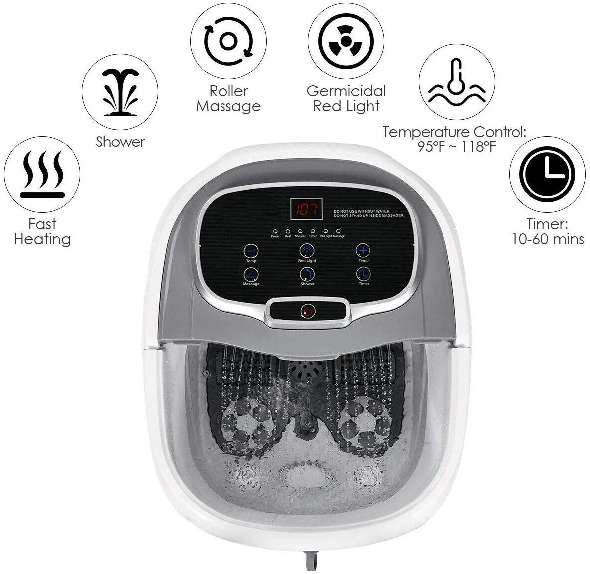 KOMFOTT Foot Spa Bath Massager w/Heat, Adjustable Water Shower, Motorized Shiatsu Massage Balls, Time & Temper Control