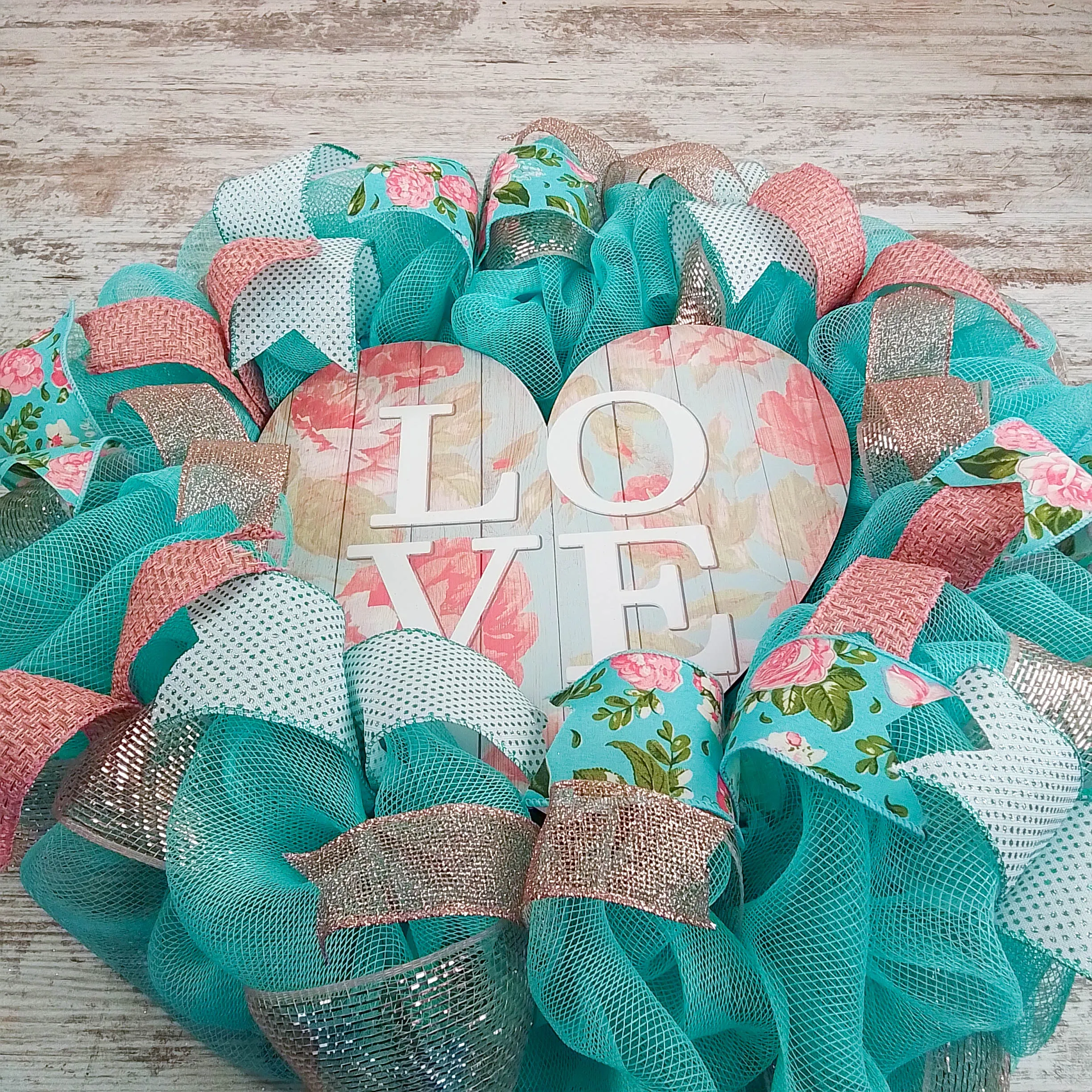 Love Heart Pastel Valentine's Day Wreath - Valentines Rustic Farmhouse Decoration - Floral Decor