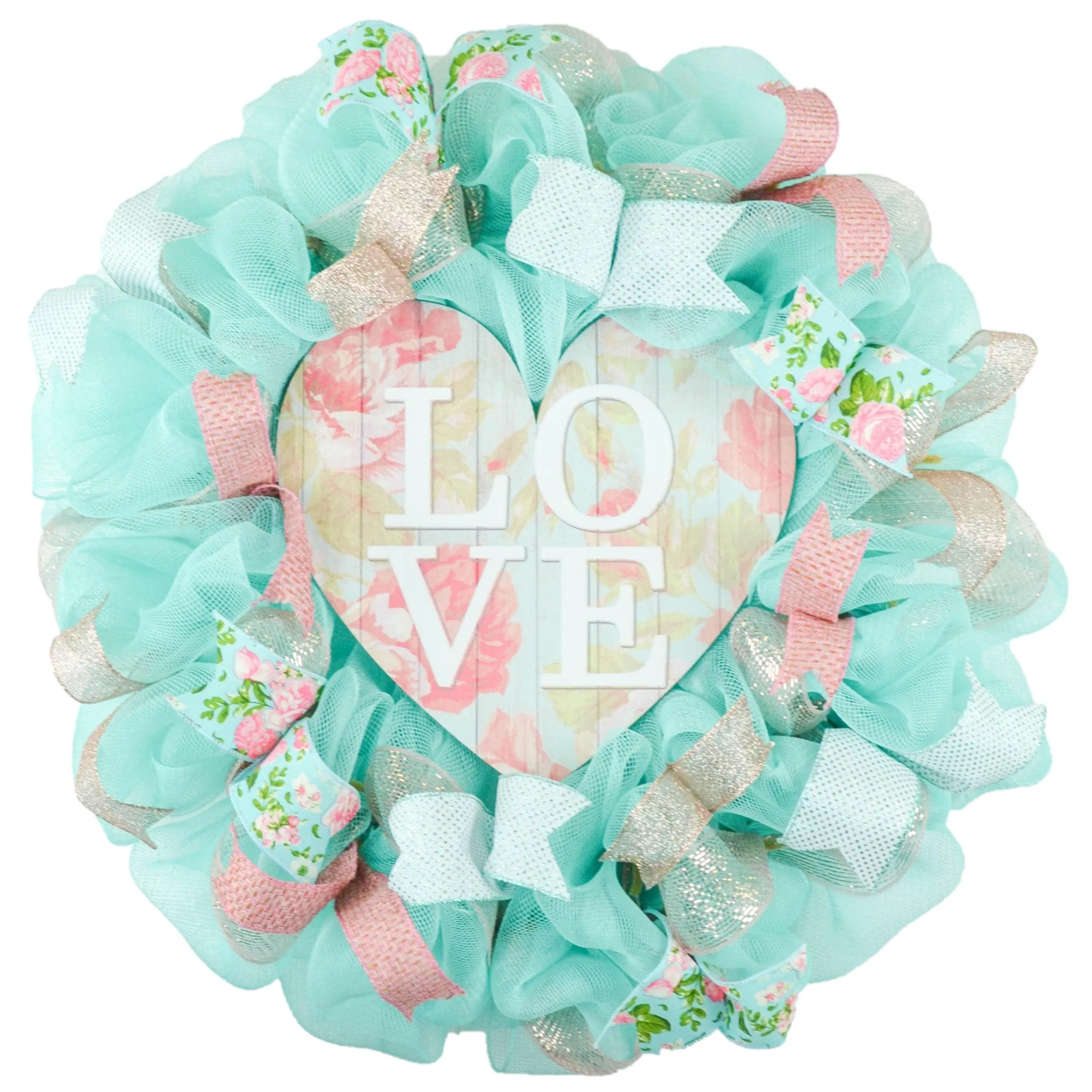 Love Heart Pastel Valentine's Day Wreath - Valentines Rustic Farmhouse Decoration - Floral Decor