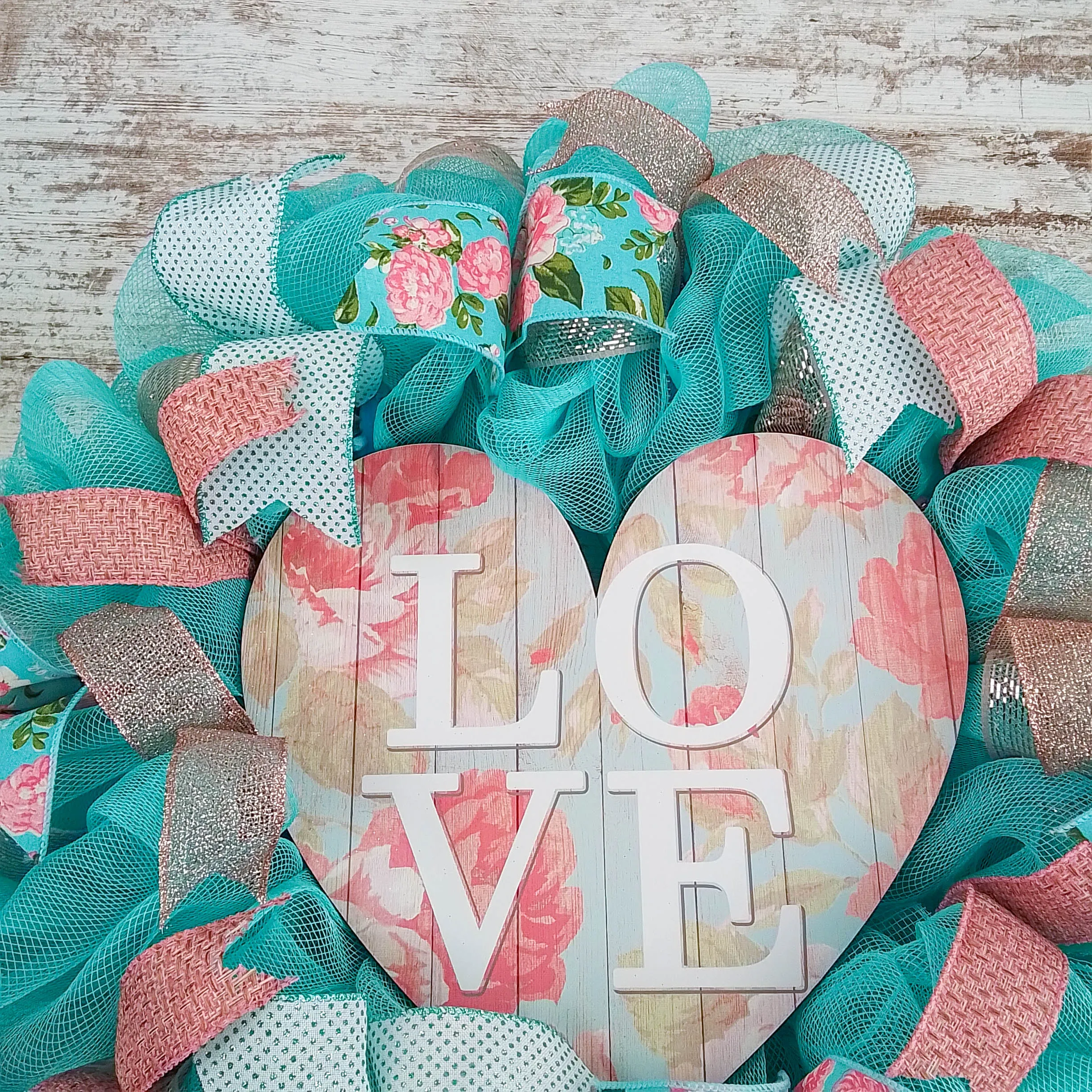 Love Heart Pastel Valentine's Day Wreath - Valentines Rustic Farmhouse Decoration - Floral Decor