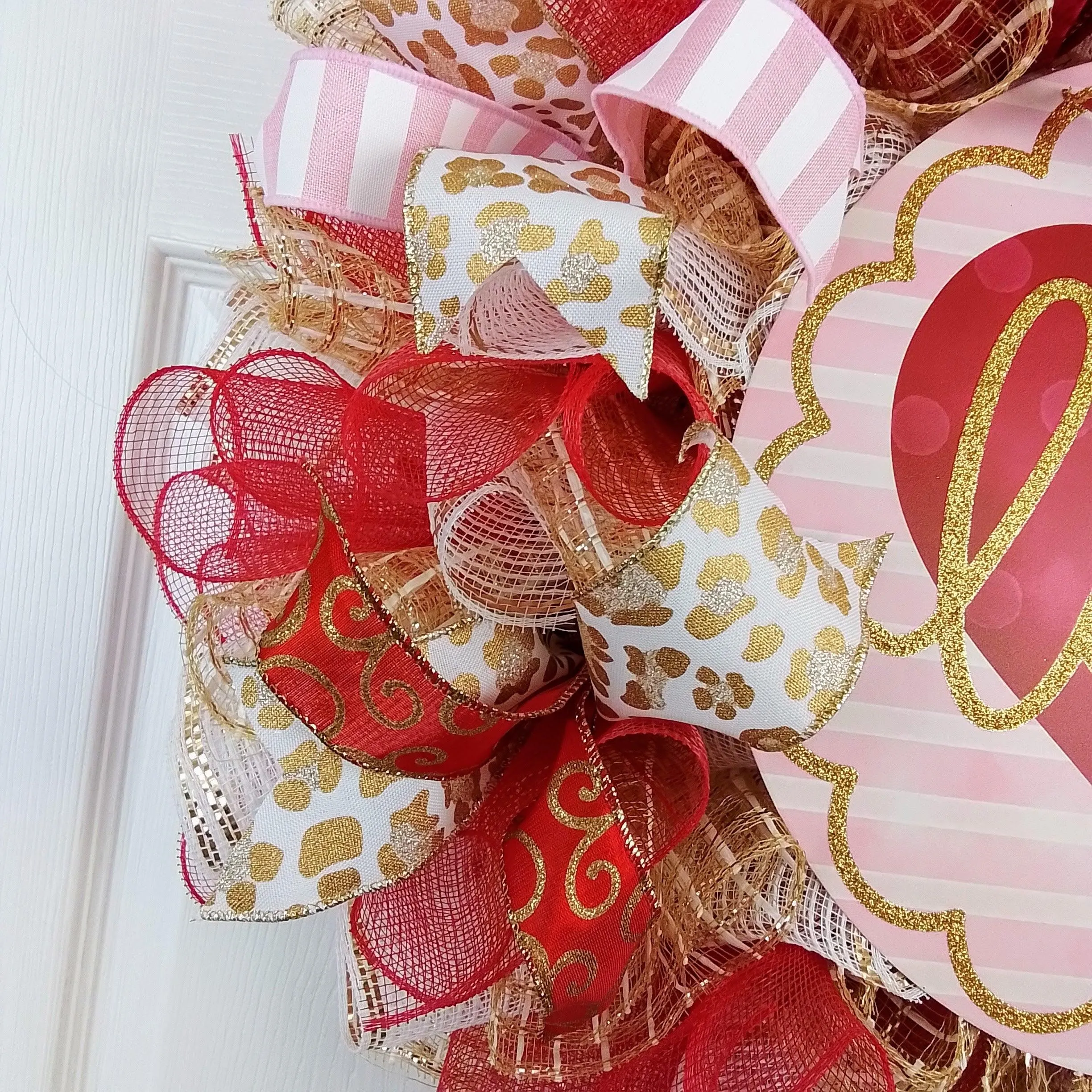 Love Valentines Wreath - Valentine's Day Decor - Gold Red Pink White Door Decorations