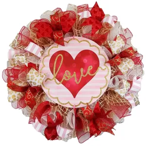 Love Valentines Wreath - Valentine's Day Decor - Gold Red Pink White Door Decorations