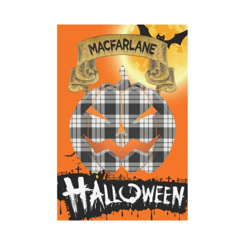 MacFarlane Black - White Tartan Jack O' Lantern Garden Flag / Halloween Home Decor NN6