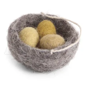 Mini Grey Felt Nest with Yellow Eggs