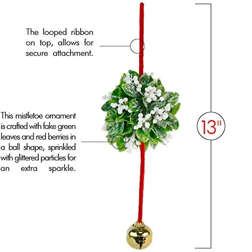 Mistletoe Ball Christmas Ornament - Holiday Mistletoe Bell Hanging Decoration