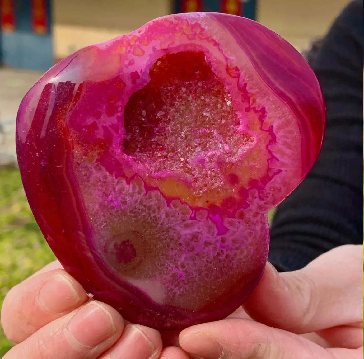 Natural agate crystal Heart Druzy