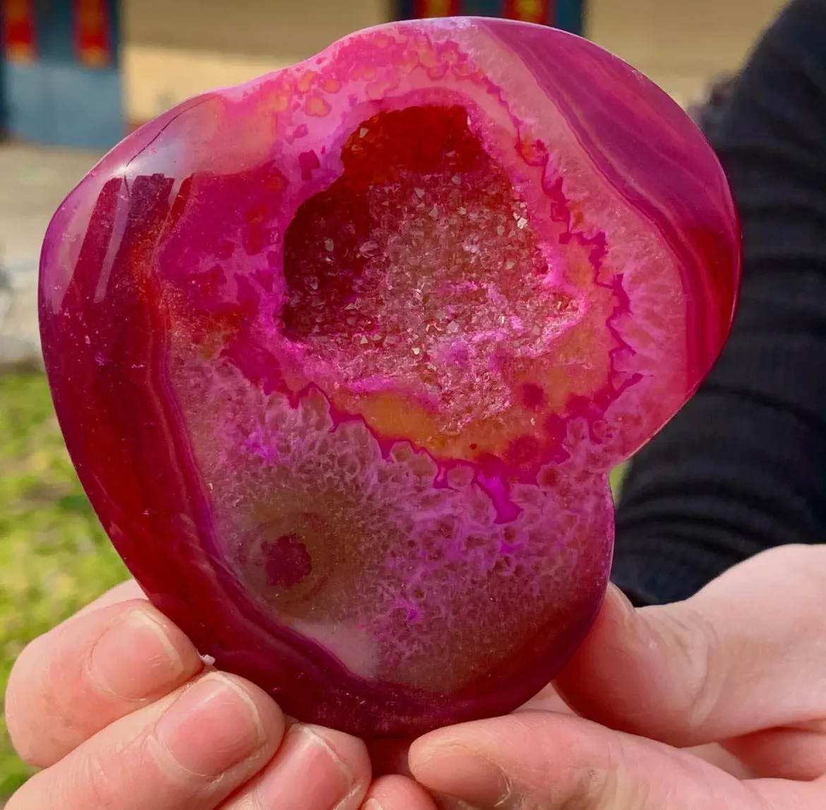 Natural agate crystal Heart Druzy