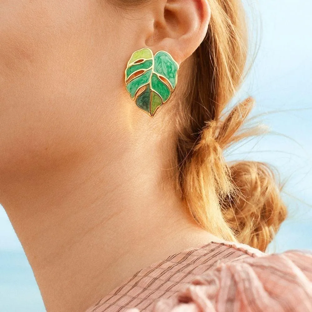 New Plant Aesthetics Monstera Deliciosa Stud Earrings