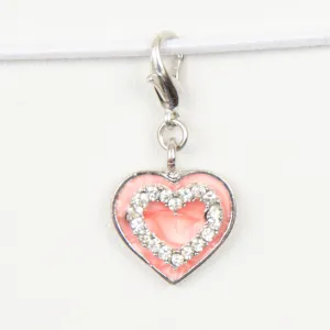 Pearl Pink Enamel Heart Charm with Rhinestones