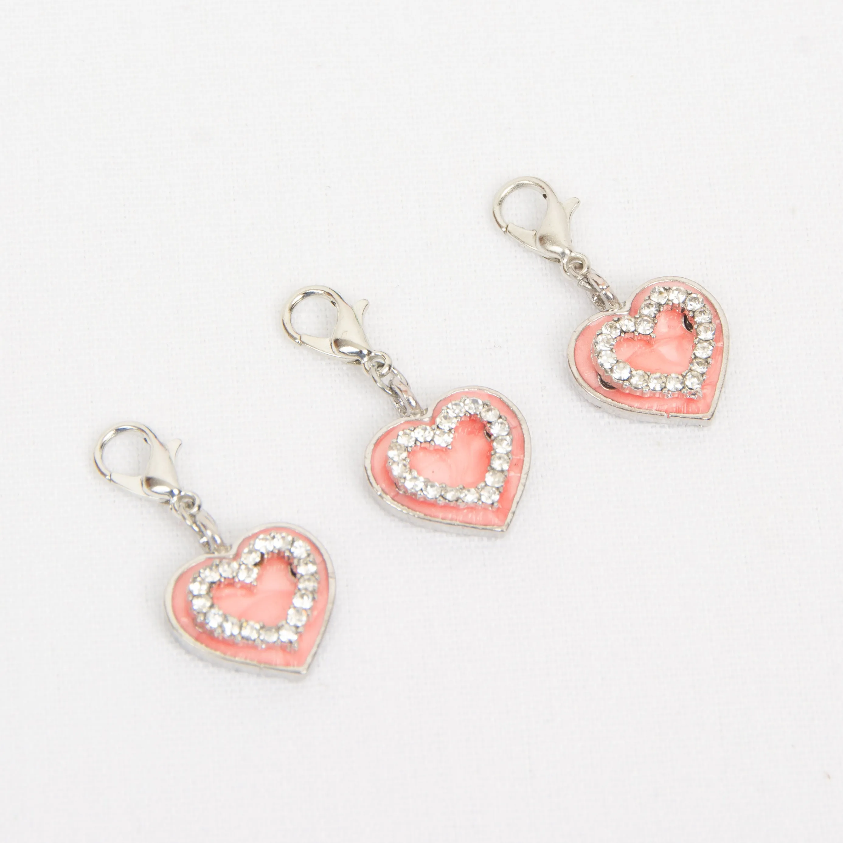 Pearl Pink Enamel Heart Charm with Rhinestones