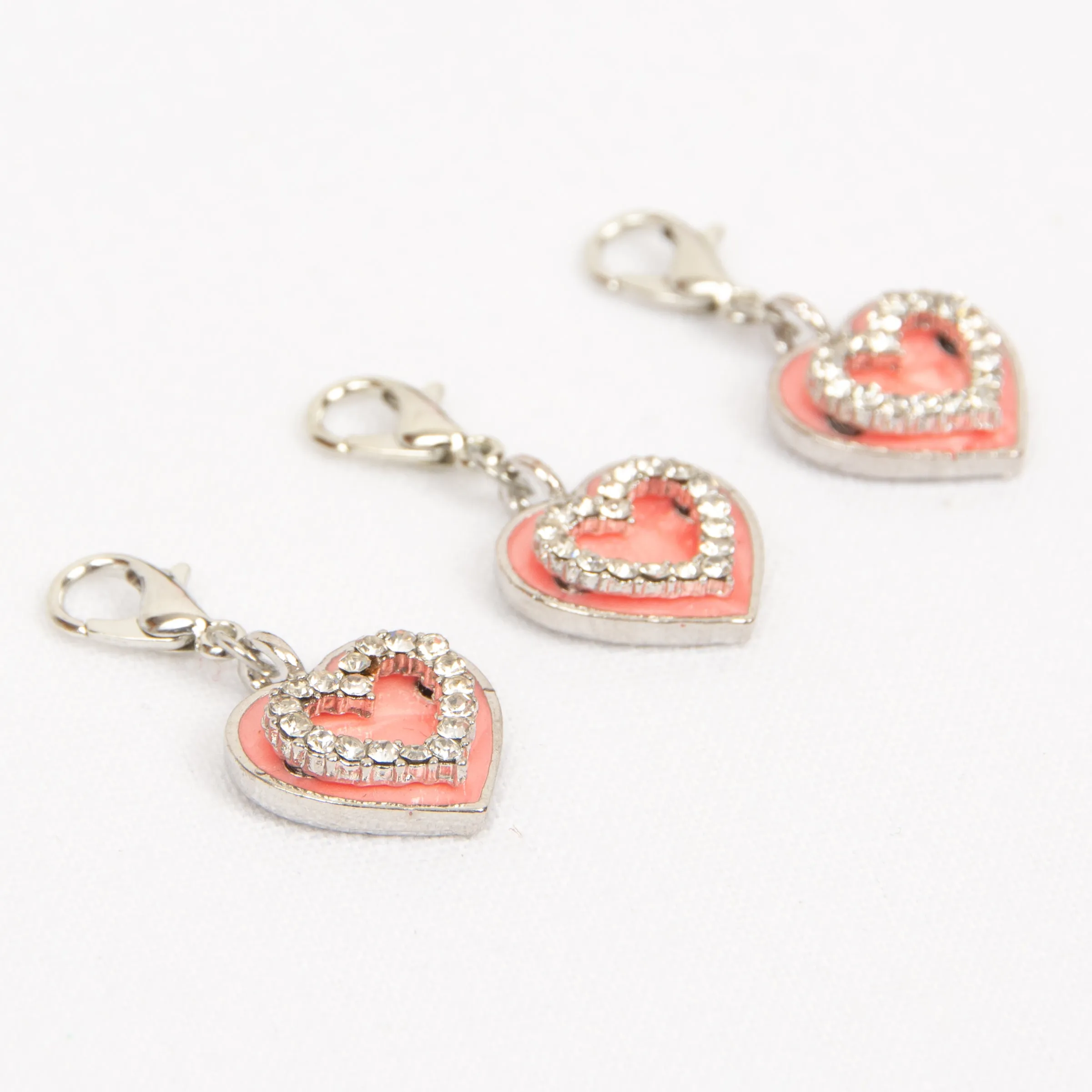 Pearl Pink Enamel Heart Charm with Rhinestones