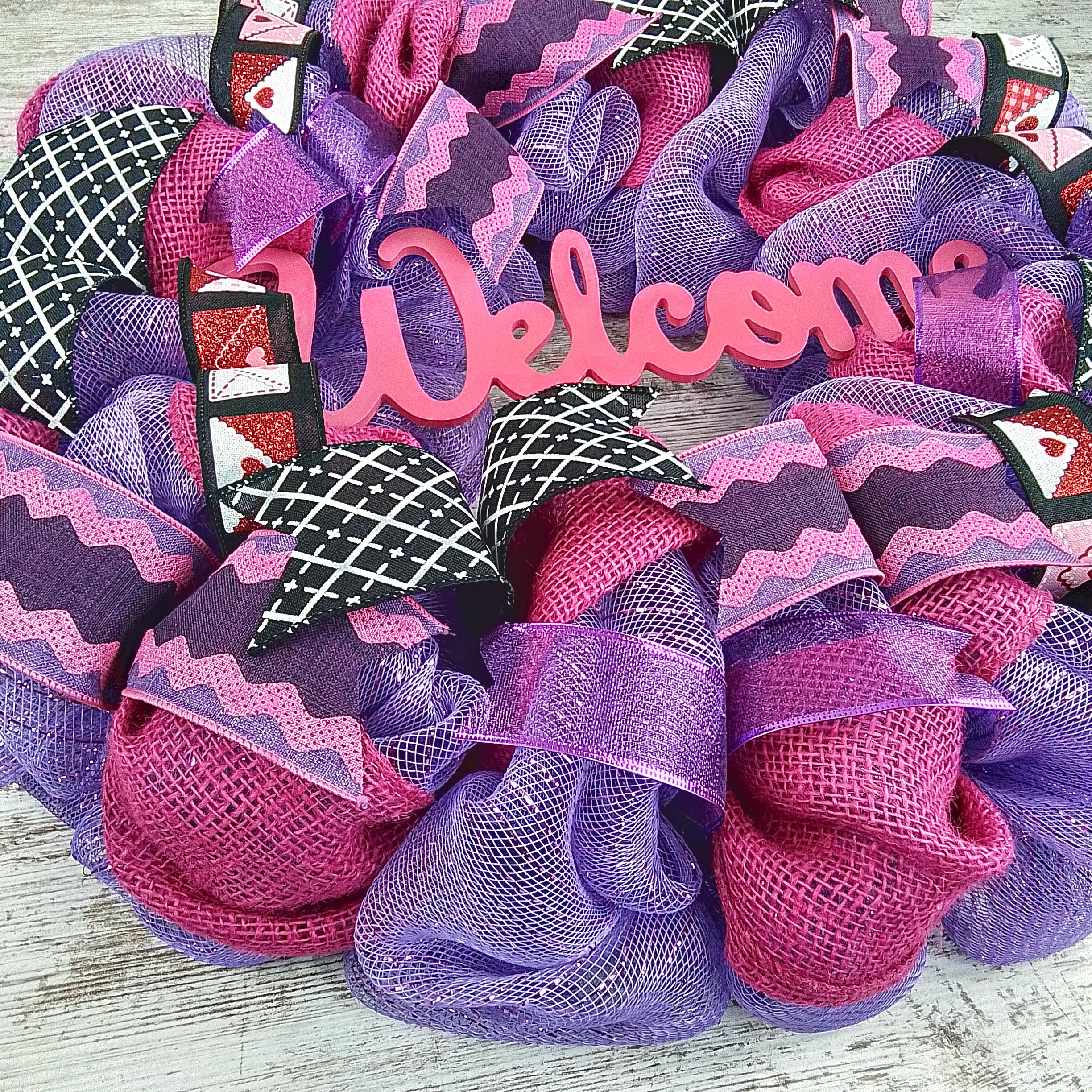 Pink & Purple Valentine's Day Wreath - Valentines Mesh Door Decor