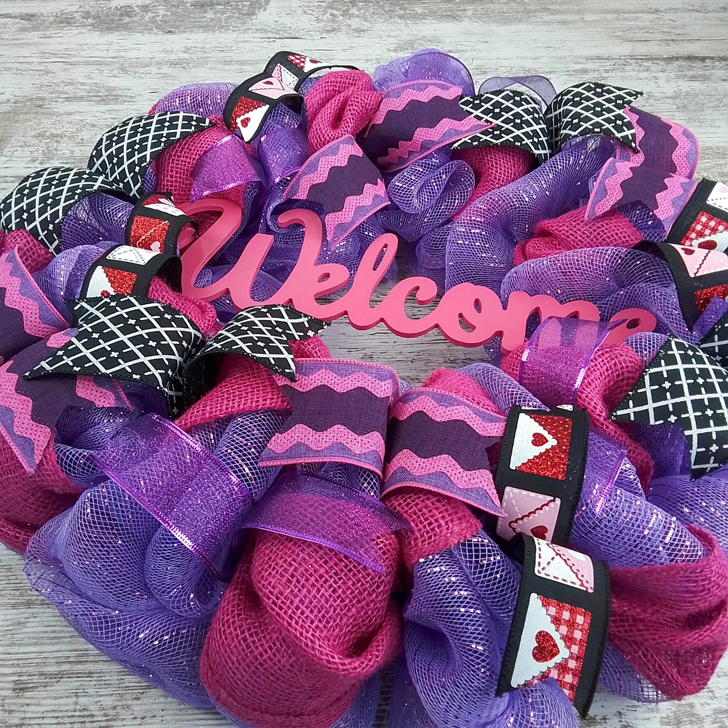 Pink & Purple Valentine's Day Wreath - Valentines Mesh Door Decor