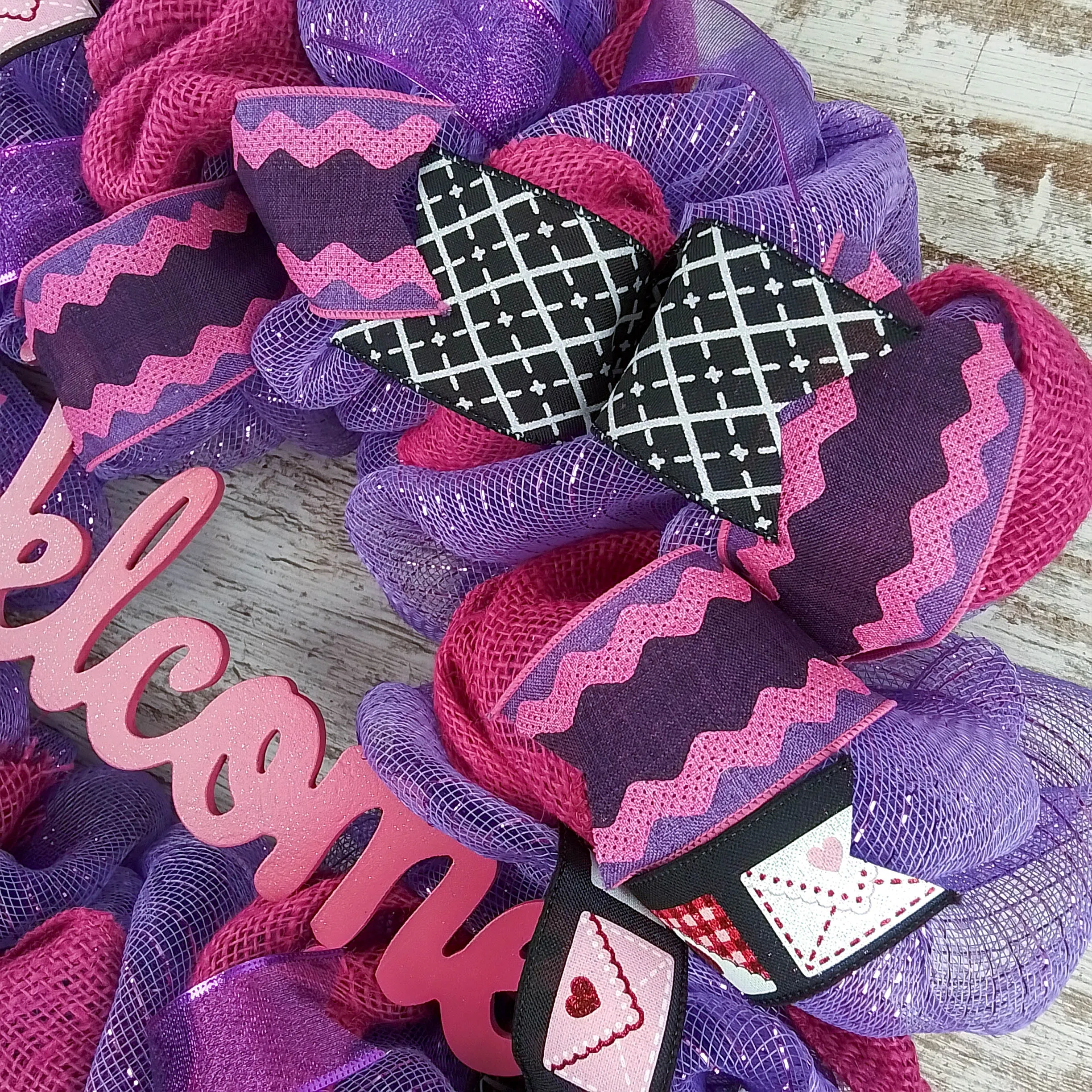 Pink & Purple Valentine's Day Wreath - Valentines Mesh Door Decor