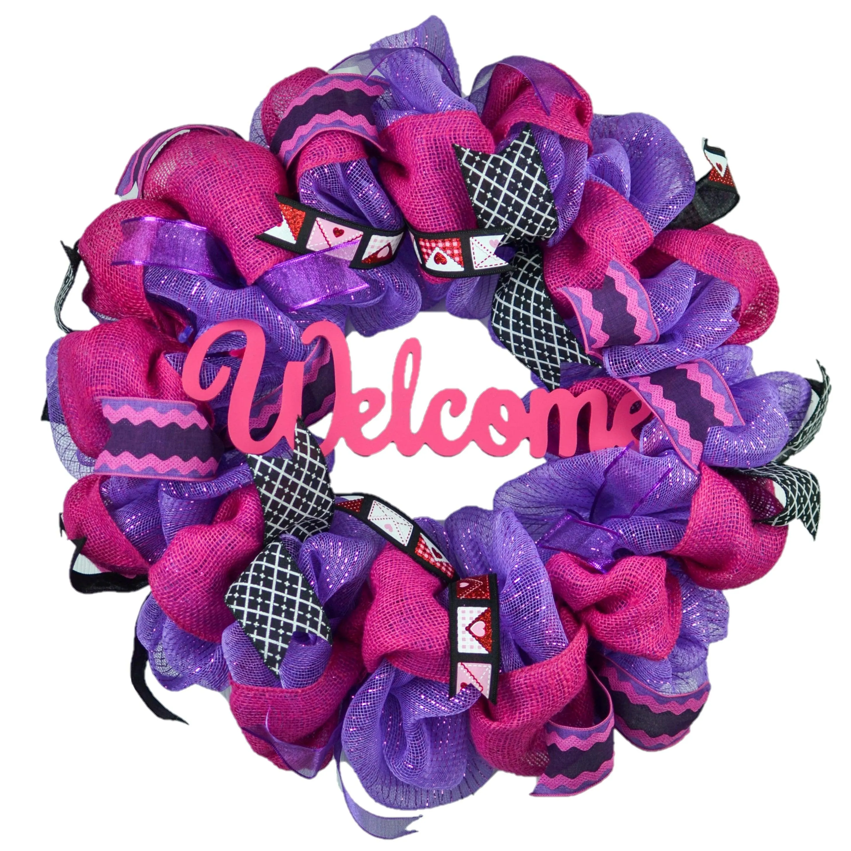 Pink & Purple Valentine's Day Wreath - Valentines Mesh Door Decor