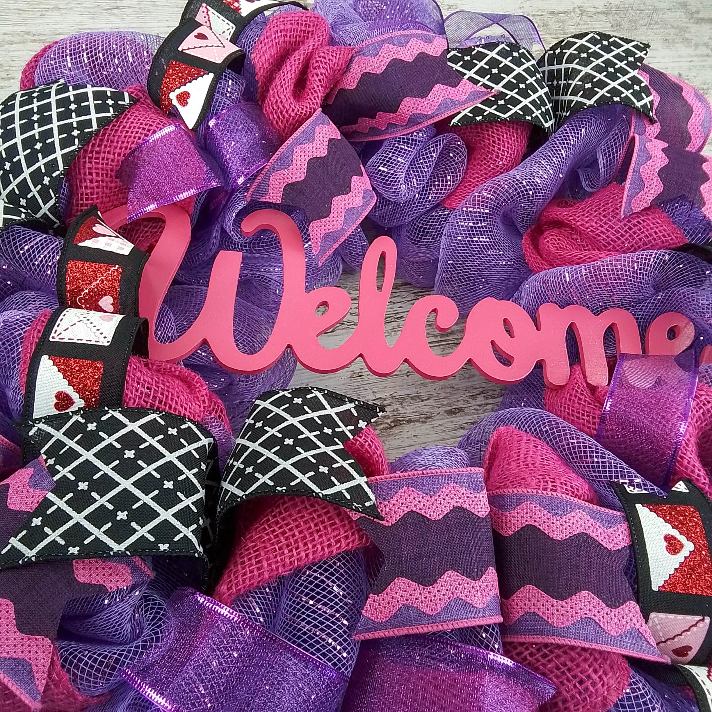 Pink & Purple Valentine's Day Wreath - Valentines Mesh Door Decor