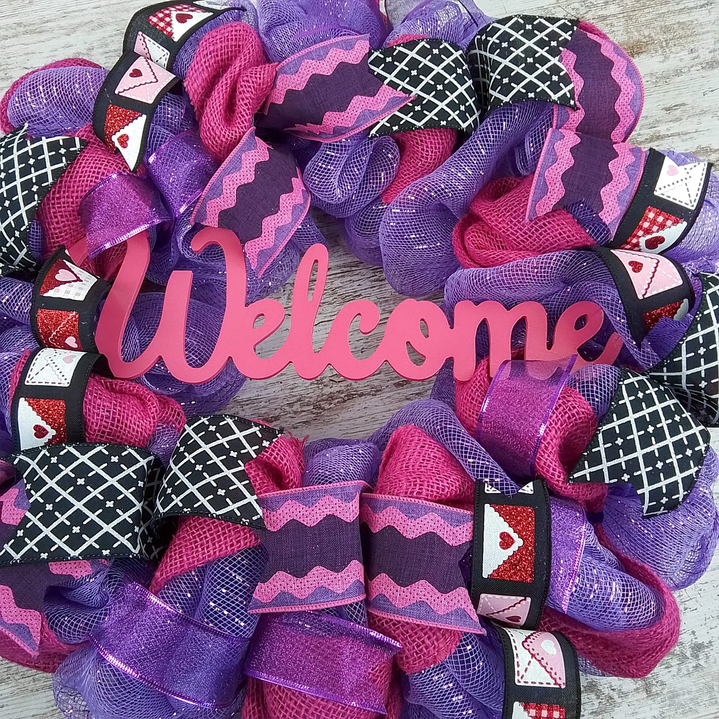 Pink & Purple Valentine's Day Wreath - Valentines Mesh Door Decor