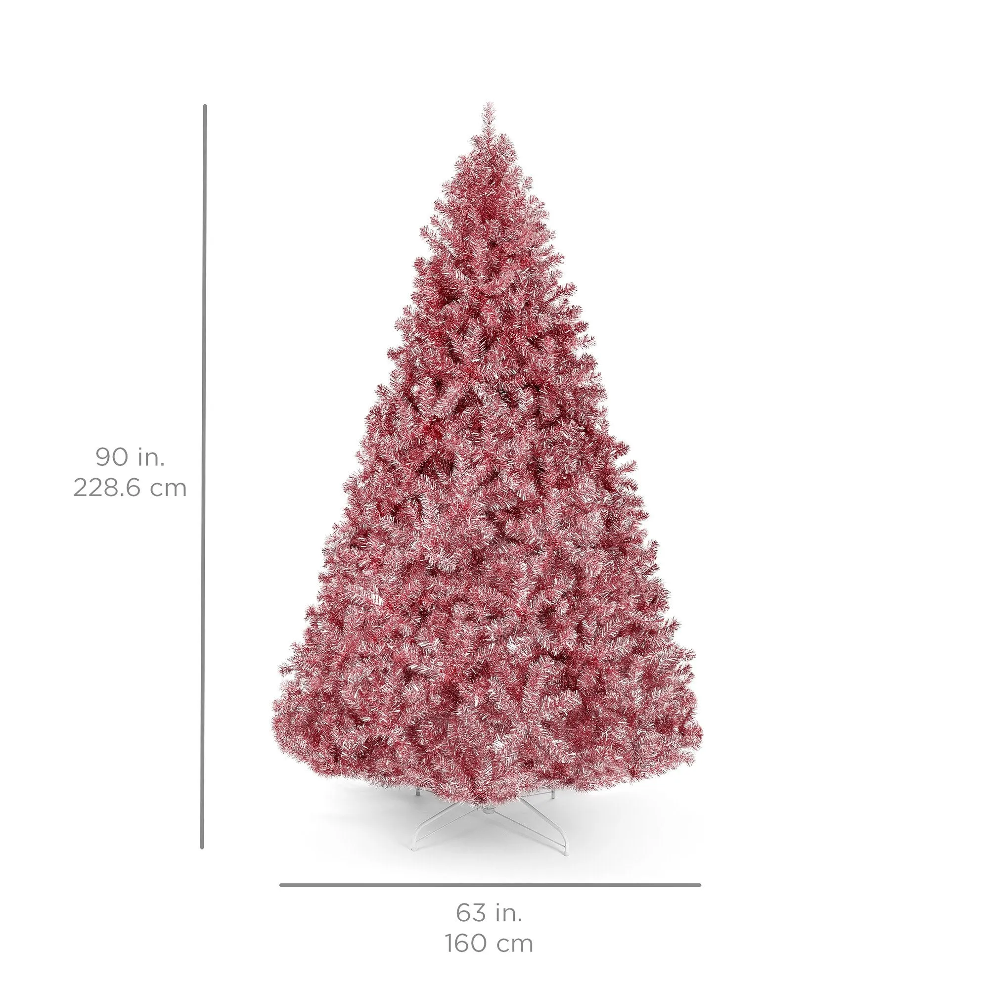 Pink Artificial Tinsel Christmas Tree w/ Foldable Stand