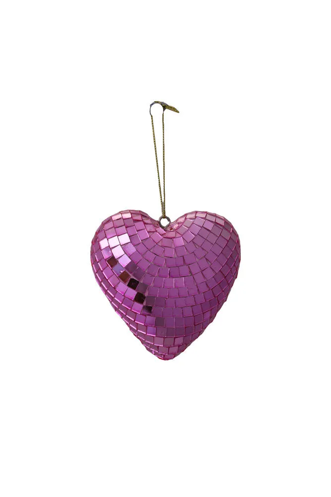 Pink Disco Heart Christmas Tree Decoration