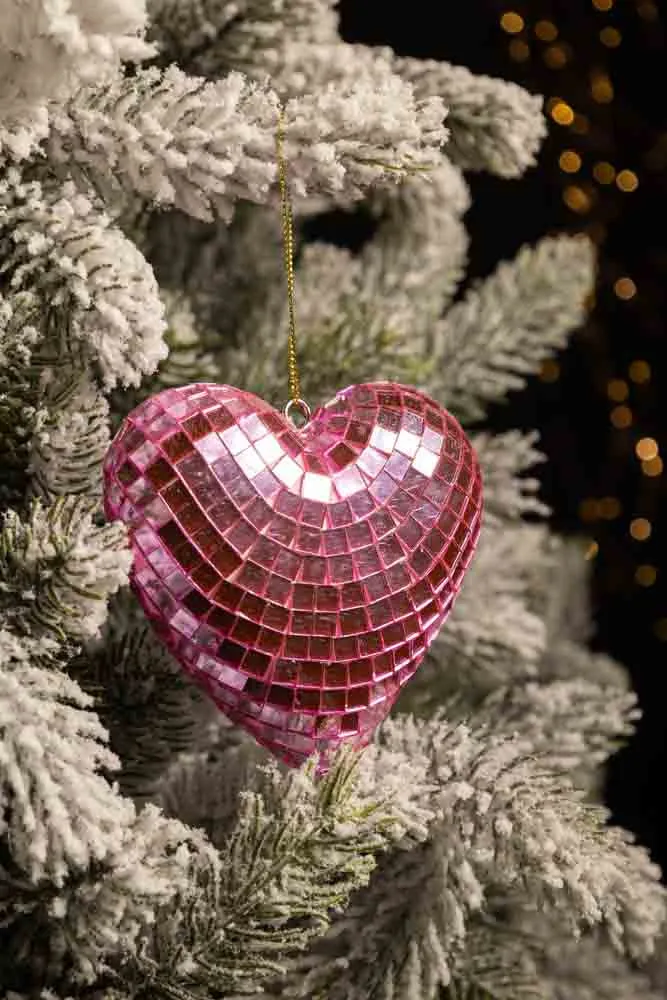 Pink Disco Heart Christmas Tree Decoration