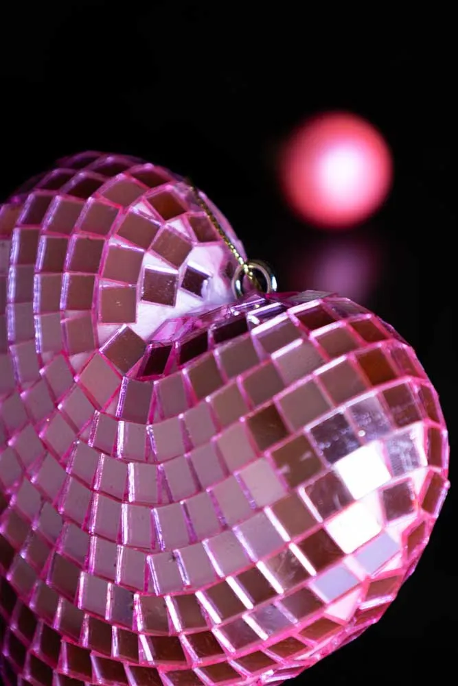 Pink Disco Heart Christmas Tree Decoration