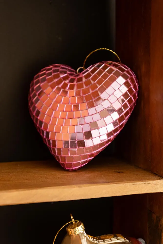 Pink Disco Heart Christmas Tree Decoration