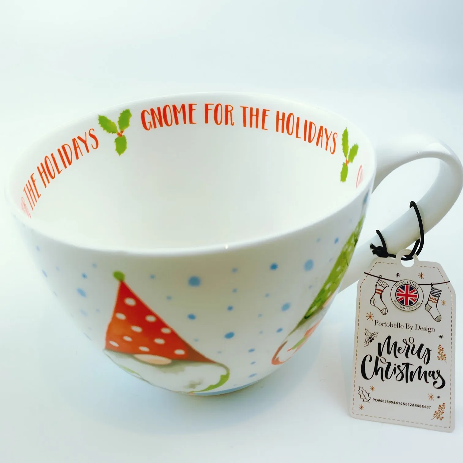 Portobello By Design 'Gnome For Holidays' Happy Gnome China XL Coffee Mug Tea Cup 20 oz