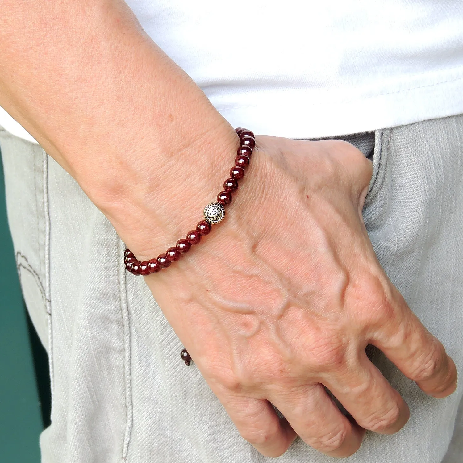 Protection Red Garnet Bracelet Braided with Tibetan Silver PingAn Bead for Men & Women Handmade Protection Positivity Jewelry for Base Chakra