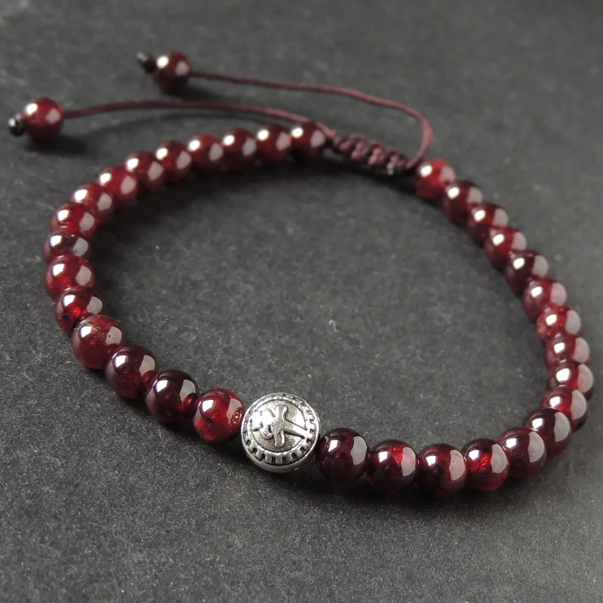 Protection Red Garnet Bracelet Braided with Tibetan Silver PingAn Bead for Men & Women Handmade Protection Positivity Jewelry for Base Chakra