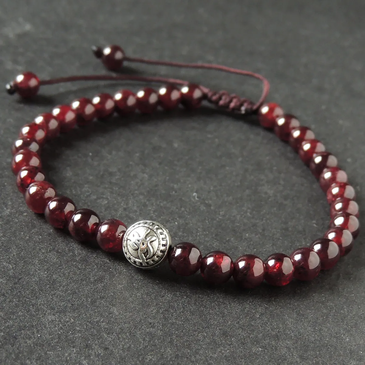 Protection Red Garnet Bracelet Braided with Tibetan Silver PingAn Bead for Men & Women Handmade Protection Positivity Jewelry for Base Chakra