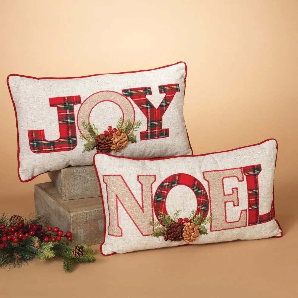 "NOEL" and "JOY" Gray and Red Holiday Throw Pillows (Set of 2)