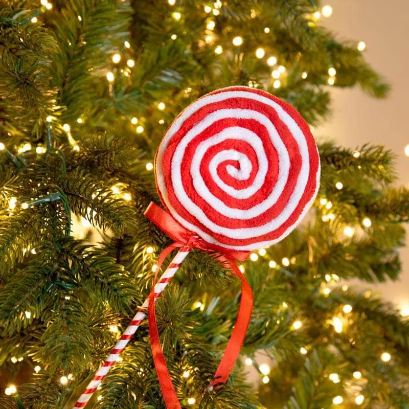 Red & White Chenille Lolly Decoration - 39cm