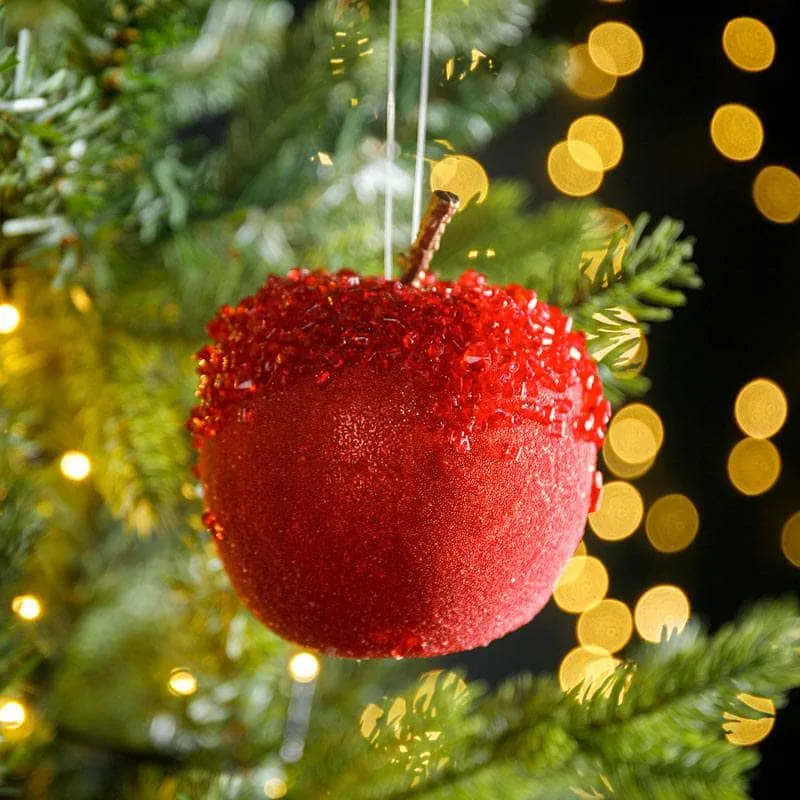 Red Glitter Apple Christmas Tree Decoration - 13cm