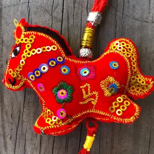 Red Velvet Horse - Chinese Hanging Decoration