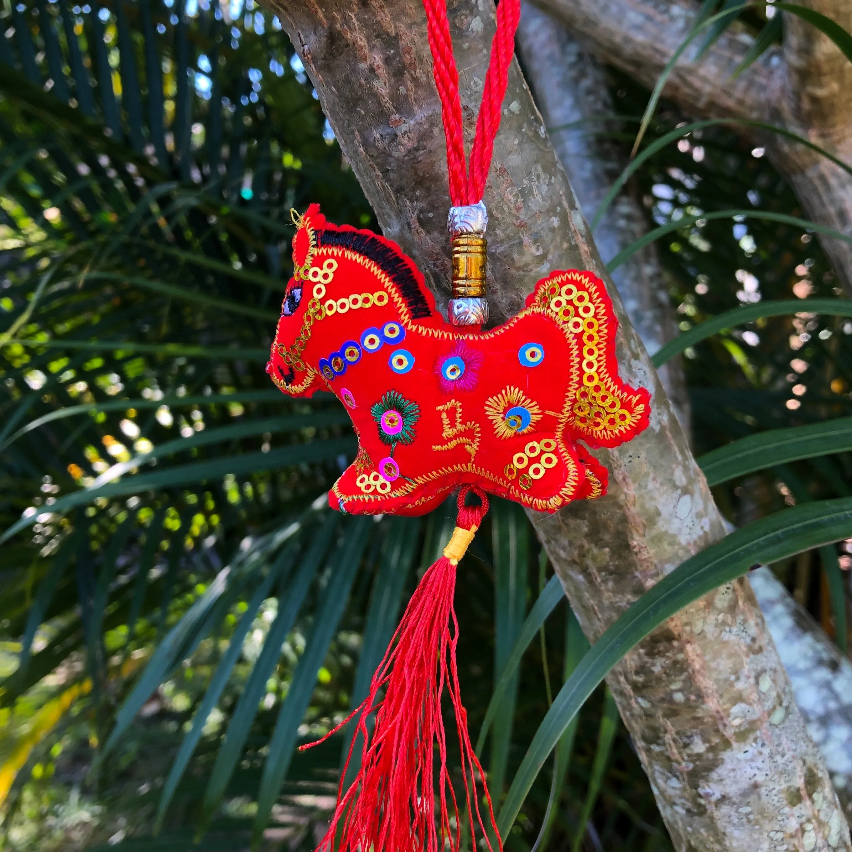 Red Velvet Horse - Chinese Hanging Decoration