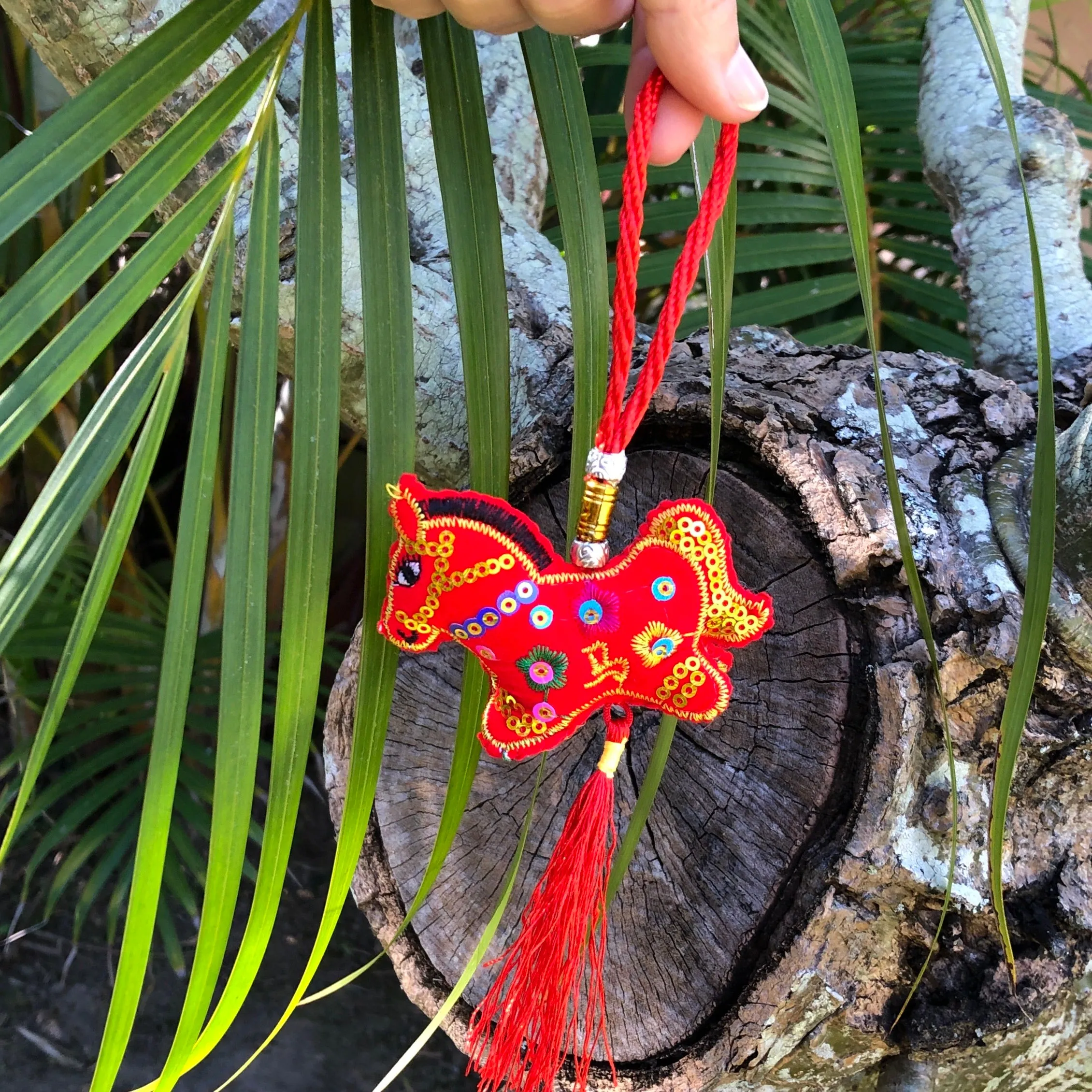 Red Velvet Horse - Chinese Hanging Decoration