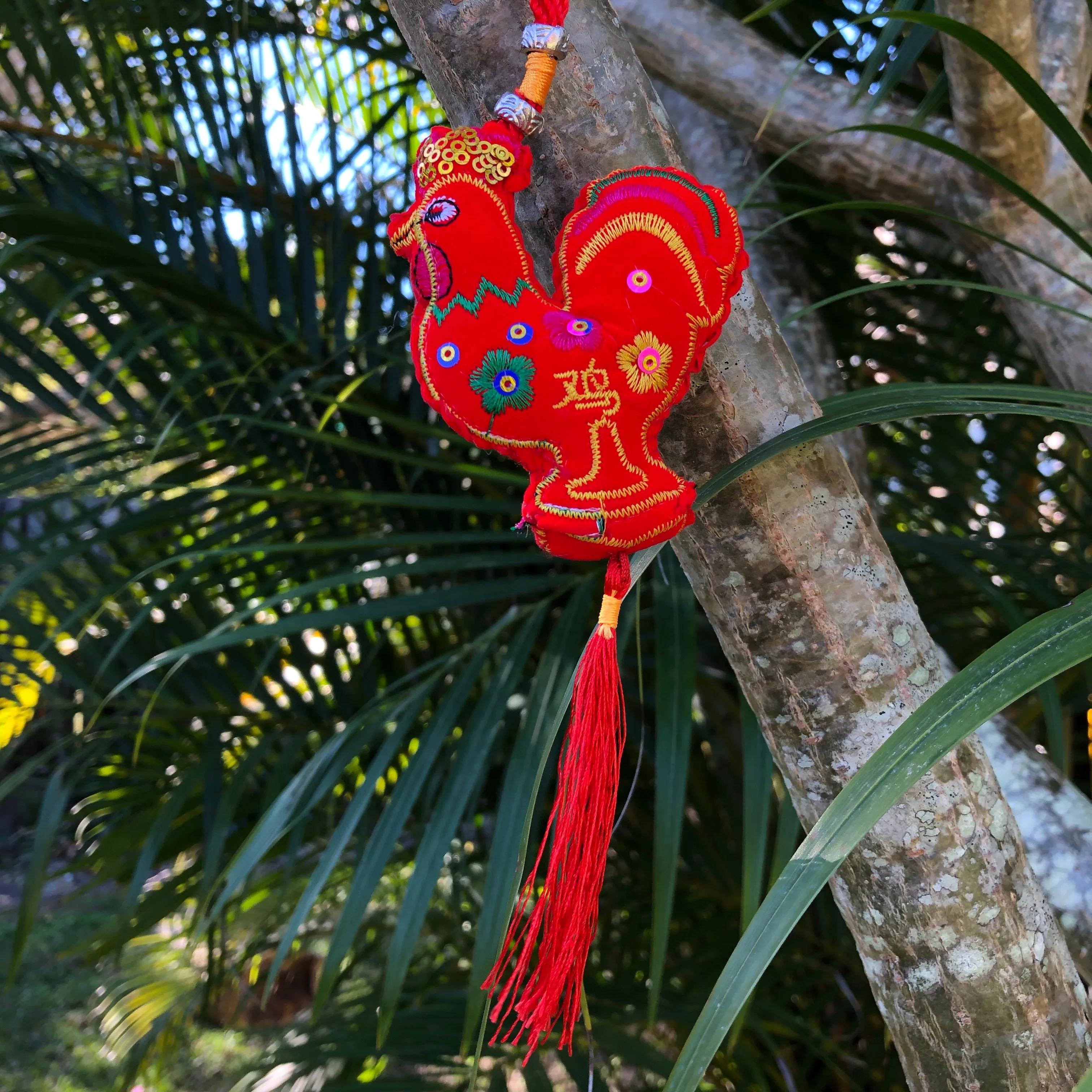 Red Velvet Rooster - Chinese Hanging Decoration