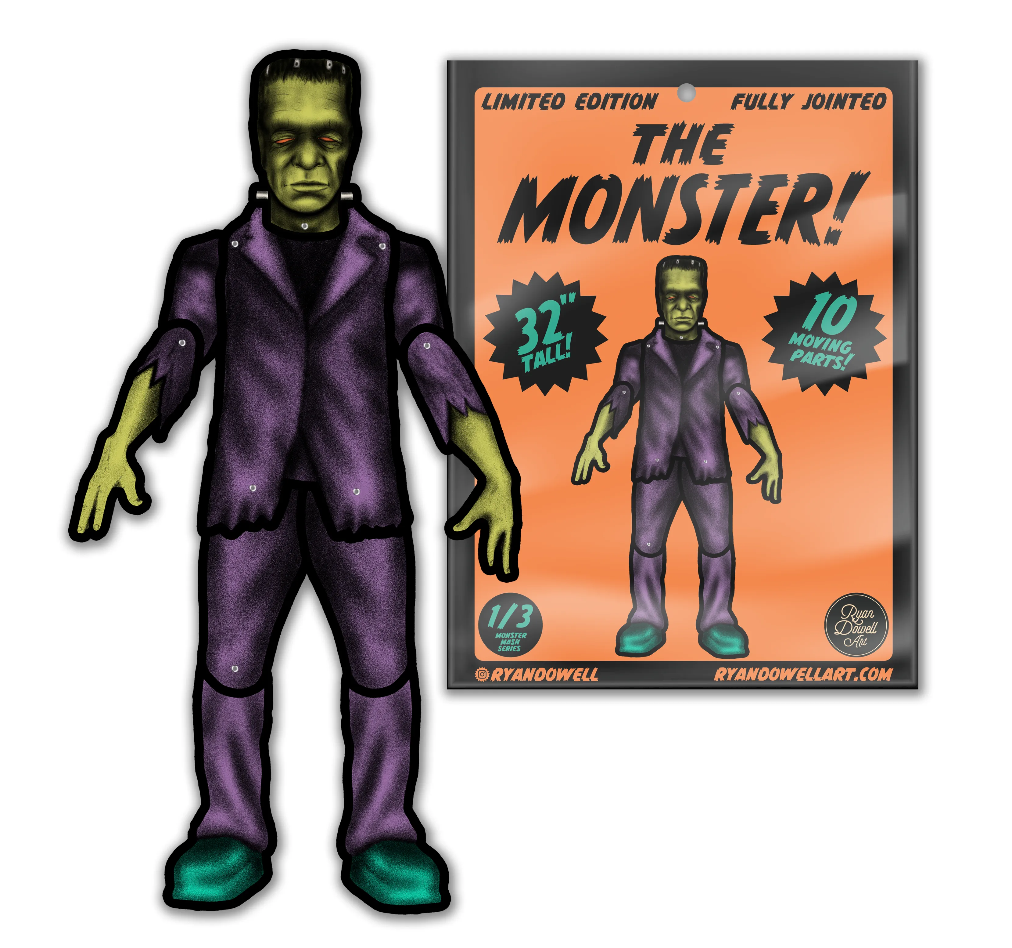 Retro Inspired Halloween Jointed Cutout Frankenstein Monster Decoration