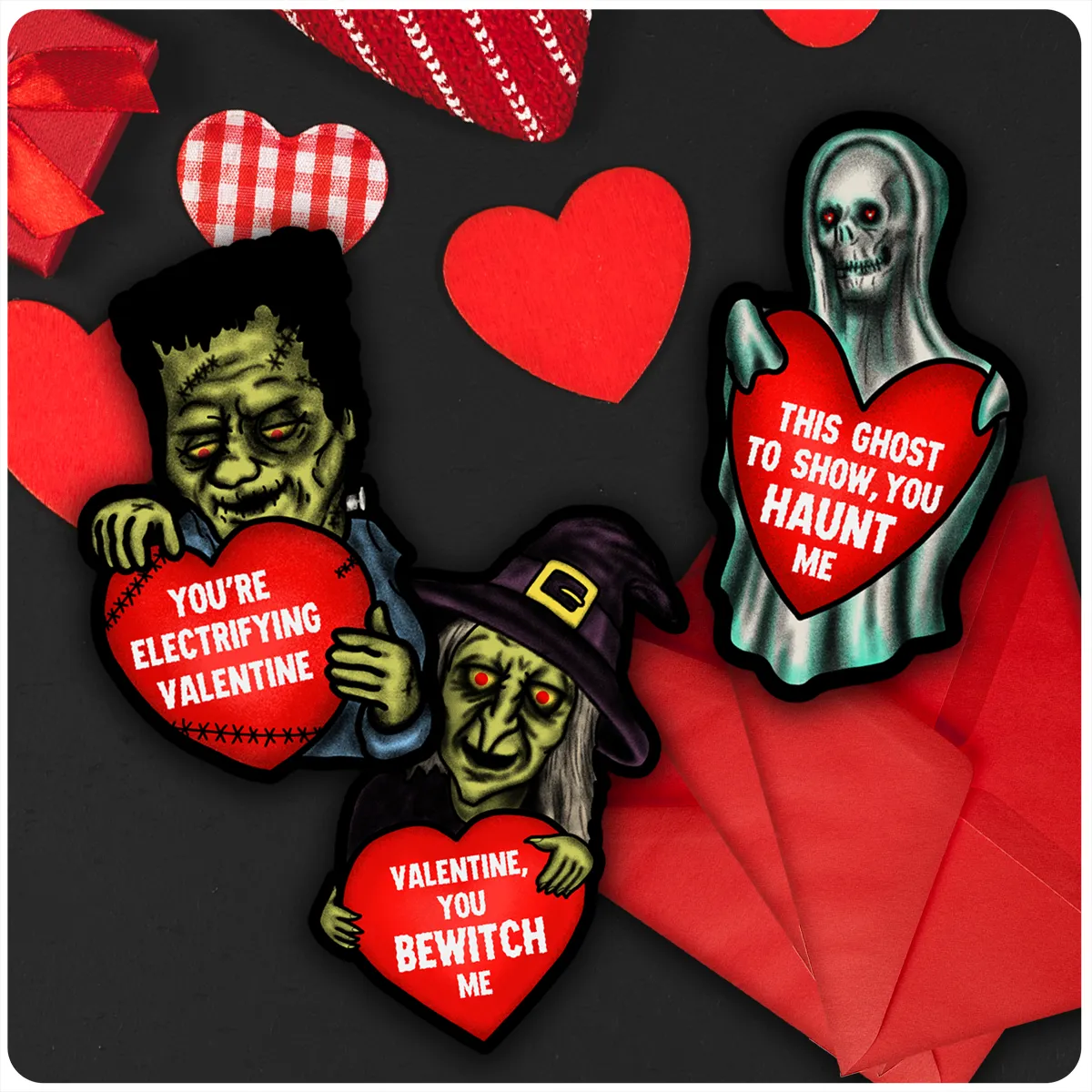 Retro Inspired Spooky Valentine's Day Card Set of 3