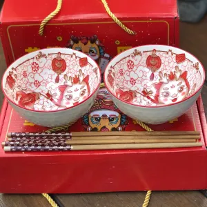 SALE - Dragon - GIFT SET - ceramic bowls and chopsticks (set of 2)