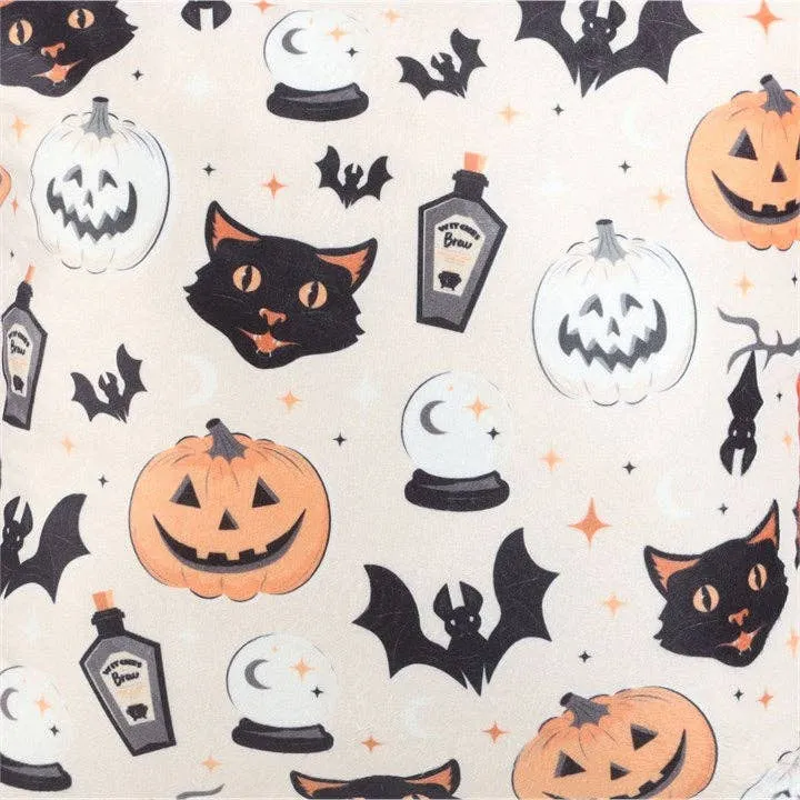 Spooky Cat and Pumpkin Halloween Print Cushion