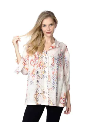 Tianello "Cordoba" Print Hanky Linen "Aida" Blouse