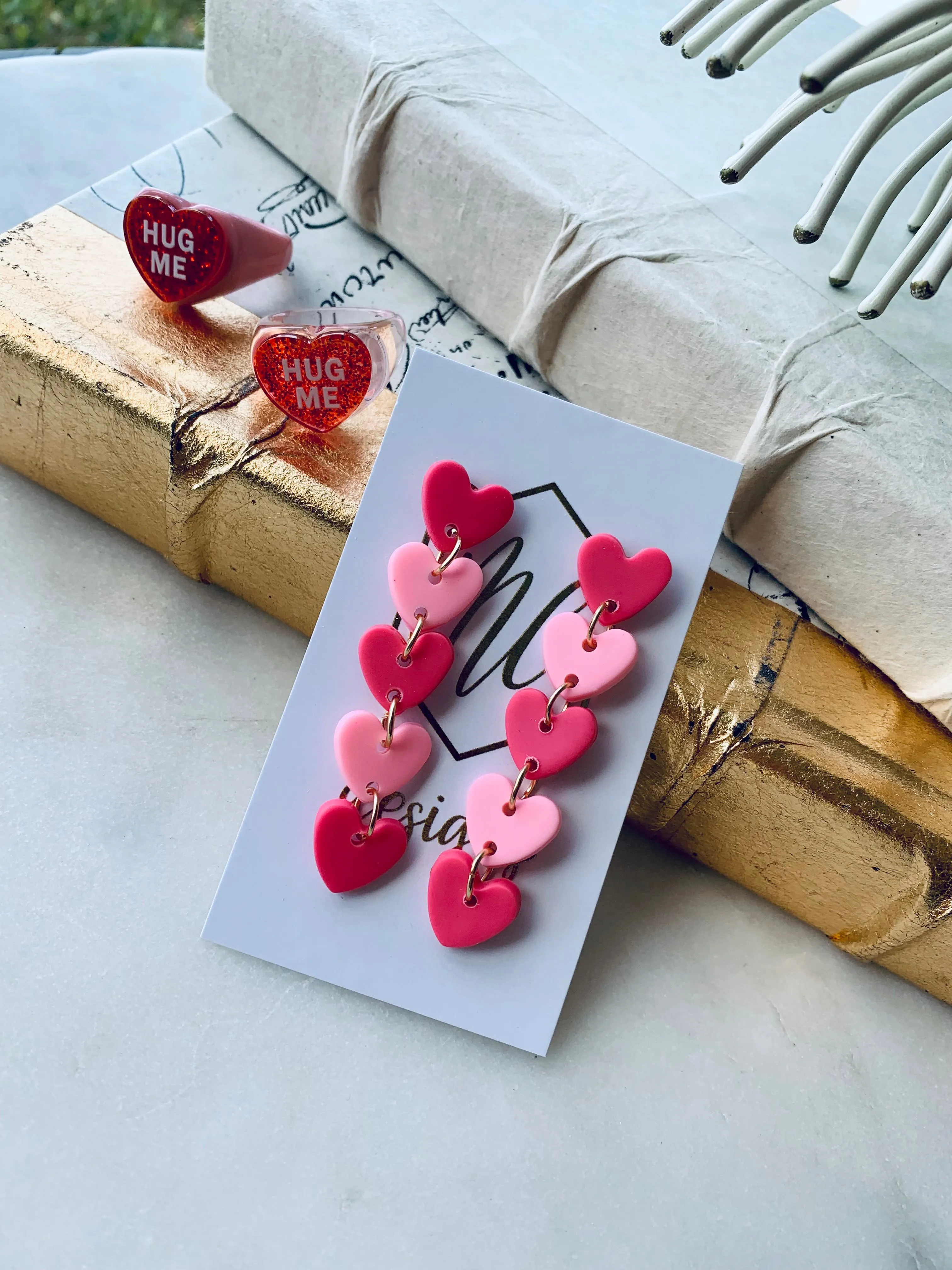 Valentine Heart Multi Heart Drop Clay Earrings