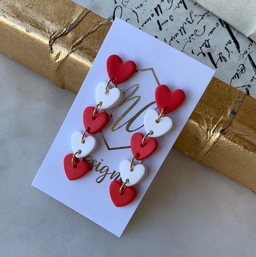 Valentine Heart Multi Heart Drop Clay Earrings